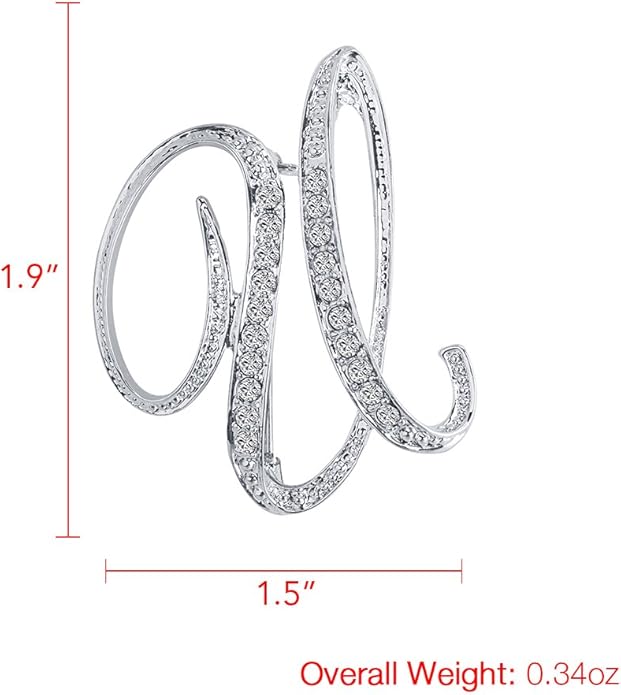 LiaSun A-Z 26 Letters Pins Brooches Silver Plated Metal Broaches Pins-Clear Crystal Initial Breastpin