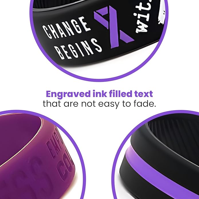 Inkstone (12-Pack) Purple Awareness Ribbon Bracelets, Variety Pack - Wholesale Pack of 12 Silicone Rubber Wristbands to Symbolize Hope, Courage, Strength, and Support - Unisex for Men Women Teens…