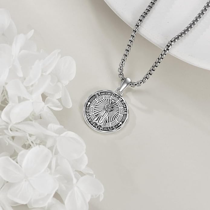YFN Patron Saint Necklace Sterling Silver Amulet Medal Pendant Religious Protector Jewelry Gifts for Women Men