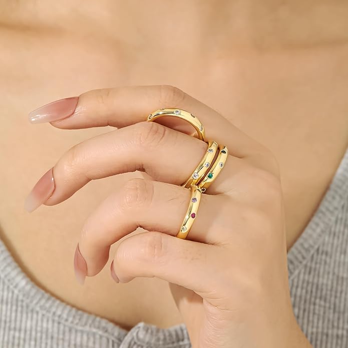 Episkeyk Gold Rings for Women Non Tarnish Stackable Rings 14k Gold Plated Pinky Ring for Women Cubic Zirconia Gift