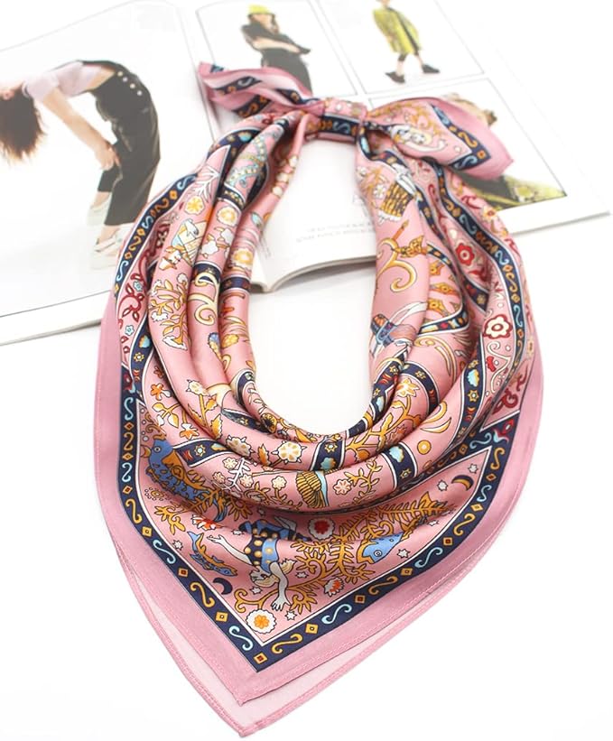 ANDANTINO 100% Mulberry Silk Square Scarf for Hair-25.6" X25.6'' Women Men Natural Silk Neckerchief Digital Printed Headscarf