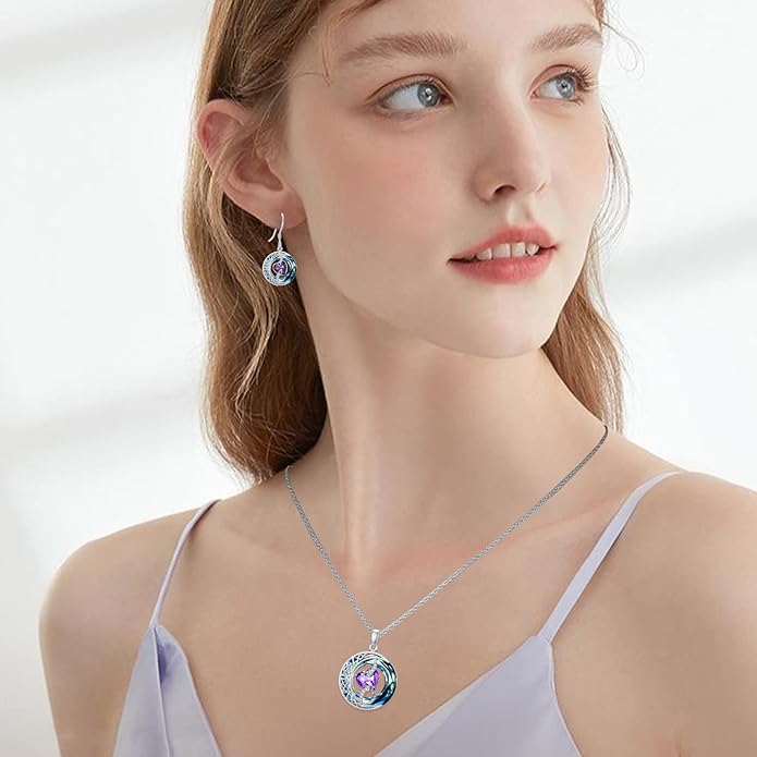 TOUPOP Birthstone Earrings for Women 925 Sterling Silver Moon and Star Dangle Earrings with Blue Crystal BirthdayJewelry Christmas Gifts for Women