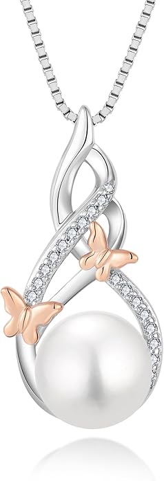 Veshon Celtic Infinity Pearl Pendant Necklace for Women, 925 Sterling Silver Good Luck Irish Pendant with 10MM Freshwater Cultured Pearl, White/Rose/ 14K Gold Plated Jewelry Gift