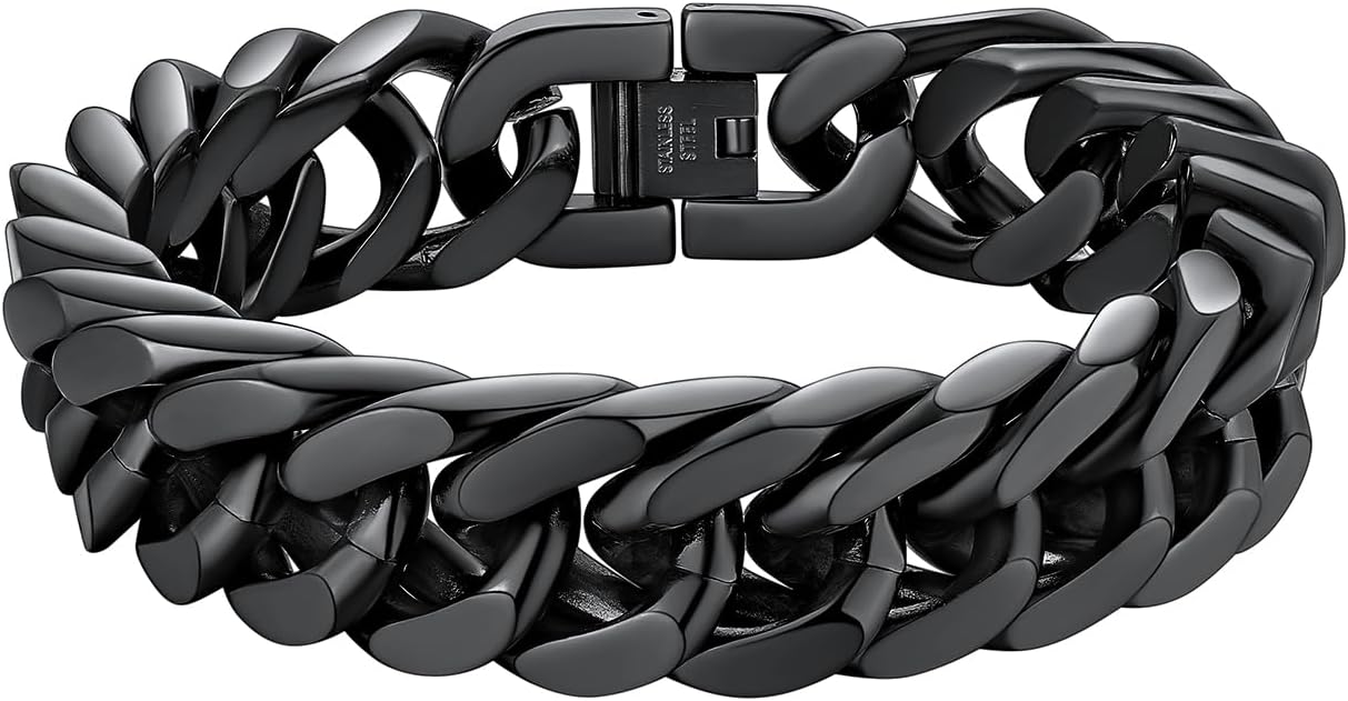 ChainsHouse Stainless Steel Cuban Link Bracelet, 8mm/12mm/17mm Width, 7.5"/8.3"/9", 18K Gold Plated Chain Wrist Bracelets for Men Women, Send Gift Box