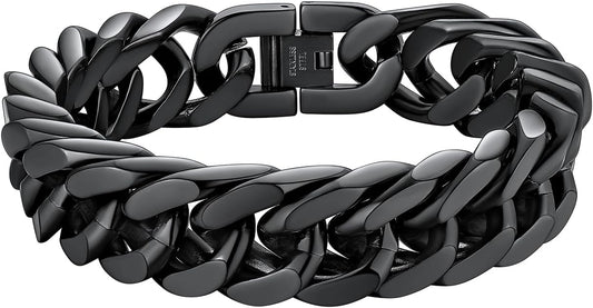 ChainsHouse Stainless Steel Cuban Link Bracelet, 8mm/12mm/17mm Width, 7.5"/8.3"/9", 18K Gold Plated Chain Wrist Bracelets for Men Women, Send Gift Box