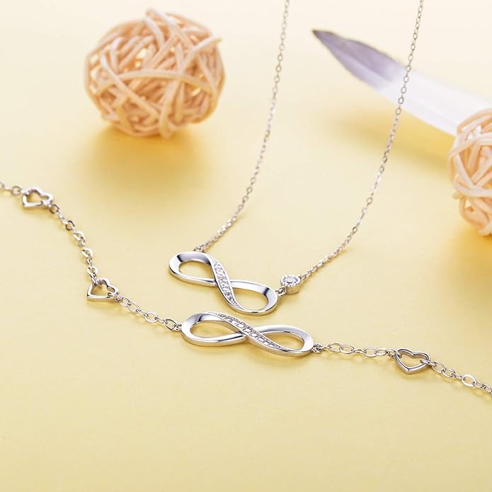 Billie Bijoux 925 Sterling Silver Necklace Bracelet Jewelry Sets Infinity Love Jewelry Sets White Gold Plated Women Necklace Gifts for Women