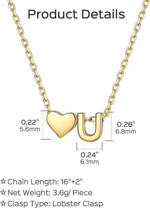 ChicSilver 925 Sterling Silver Heart Initial Necklaces for Women -Dainty Personalized Heart Pendant Letter Alphabet Necklace for Women
