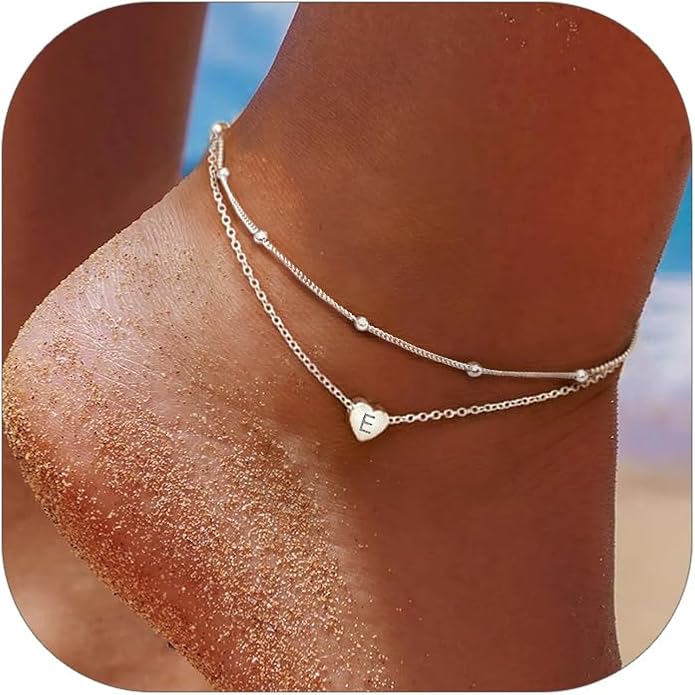 ChicSilver Sterling Silver Anklets for Women 925 Ankle Bracelets for Women Layered Heart Anklet With Beaded Anklets for Women