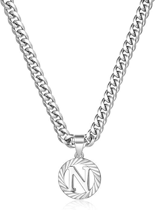 KissYan Gold Initial Necklace,14K Gold Plated Round Letter Pendant Hollow Capital Monogram 5mm Cuban Chain Necklace Alhpabets from A-Z Dainty Jewelry for Women Men