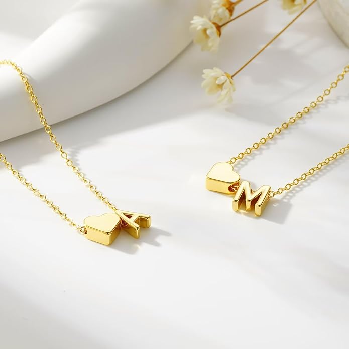 M MOOHAM Christmas Gifts for Grandkids Teens Girls -14K-Gold-Plated Heart Initial Bracelets for Women Girl Dainty Gold Bracelets Birthday Gift Stocking Stuffers for Women Teenage Girls Kids Gifts