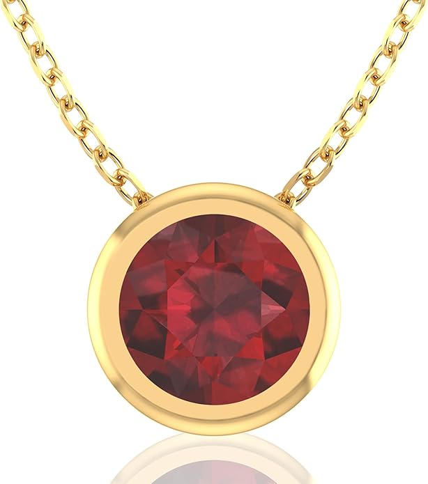14K Gold Necklace for Women - 7mm Round Natural Gemstone Pendant with 18" Gold Chain - Trendy Birthstone Statement Fine Jewelry - Yellow Gold, Elegant Women's Accessories
