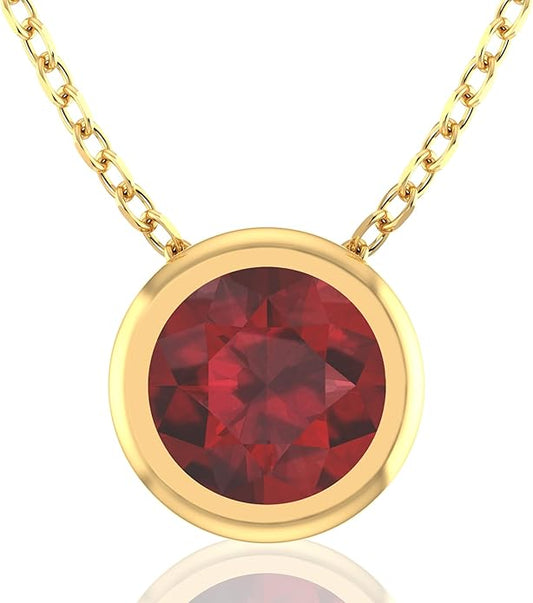 14K Gold Necklace for Women - 7mm Round Natural Gemstone Pendant with 18" Gold Chain - Trendy Birthstone Statement Fine Jewelry - Yellow Gold, Elegant Women's Accessories