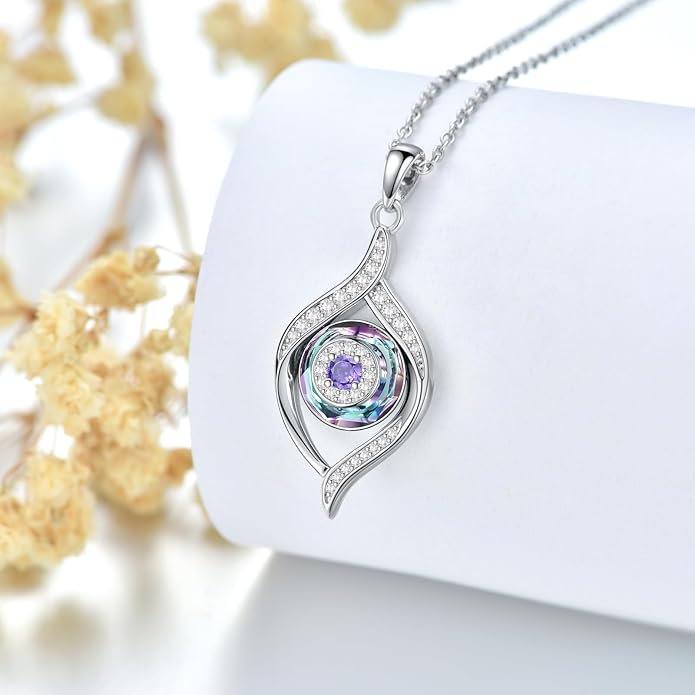 VONALA Evil Eye Necklace Sterling Silver Blue/Purple/White/Multi Eyes Pendant Necklace Luck Amulet Ojo Turco Jewelry Gift for Women Girls Daughter Mother