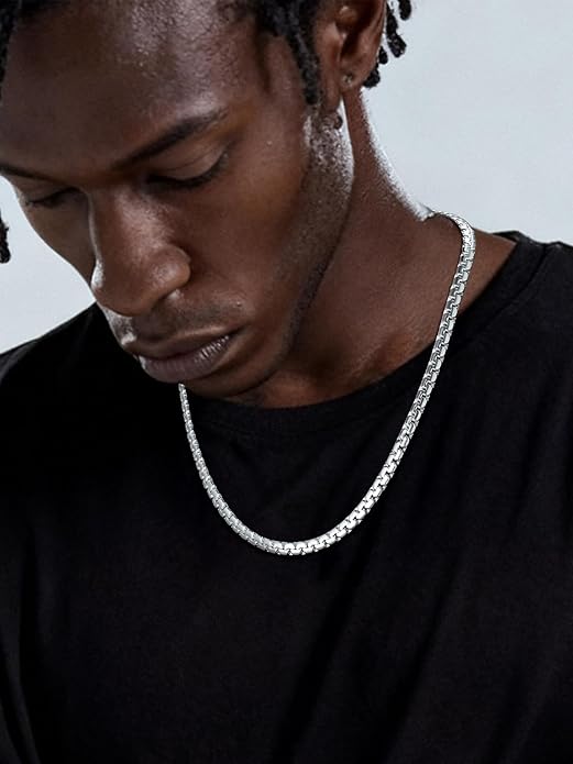 Richsteel Stainless Steel Mens Flat Link Chain Necklace, Black/Gold/Steel Chain for men, 2mm/4mm/6mm Width, No Tarnish & Hypoallergenic Hip Hop Jewelry, 18"-30" Length