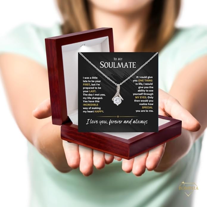 To My Soulmate Necklace For Women, Soul Mate Jewelry for Women, Future Wife Gifts, To My Wife Necklace from Husband, Gifts for Girlfriend, Pendant With Message Card