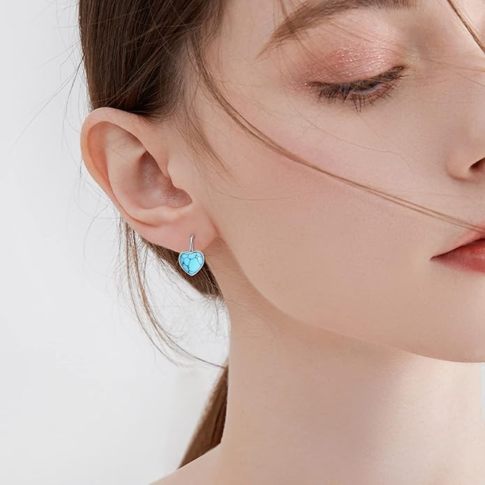 WINNICACA Leverback Earrings for Wonen 925 Sterling Silver Tree of Life Earrings Dangle Drop Turquoise Moonstone Moss Agate Heart Jewelry Gifts for Women Anniversary Birthday Christmas