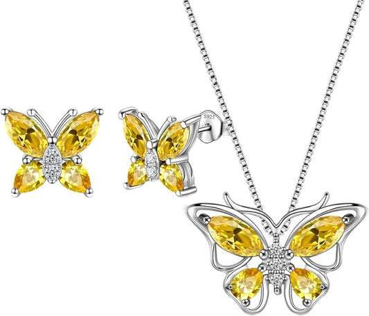 Aurora Tears Butterfly Jewelry,Women 925 Sterling Silver Butterflies Birthstone Pendant Necklace/Earrings/Rings Wedding Gift