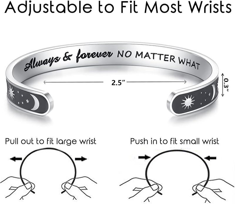 TONY & SANDY Inspirational Bracelets for Women Teen Girls Personalized Gifts for Daughter Granddaughter Mom Sister Friends Stainless Steel Engraved Cuff Birthday Easter Christmas