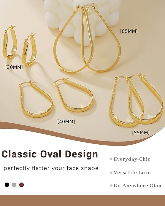 925 Sterling Silver Hoop Earrings for Women Hypoallergenic Oval Sterling Silver Hoop Earrings Large Silver Hoops Earring Lightweight Thick Silver Hoops Earrings for Women 30/40/55/65MM