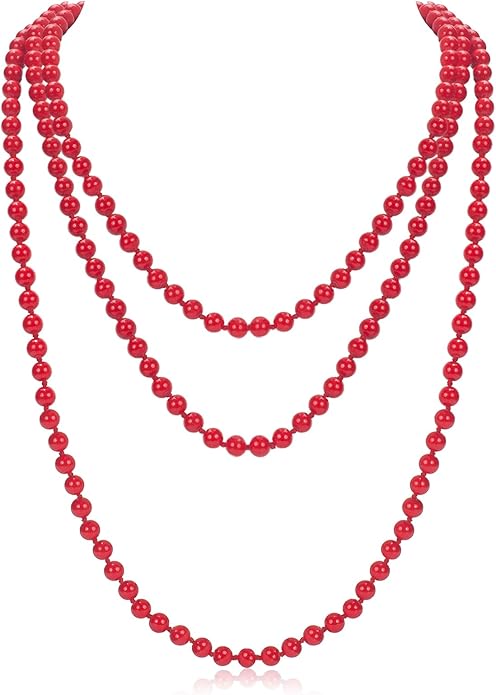 59" Long Pearl Necklaces for Women, Vintage Elegant Long Pearls Necklace for Wedding Party 1920s Gatsby Costume Jewelry