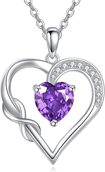Birthstone Necklace for Women 925 Sterling Silver Infinity Heart Birthstone Pendant Necklace Infinity Heart Jewelry Birthday Holiday Gifts for Her