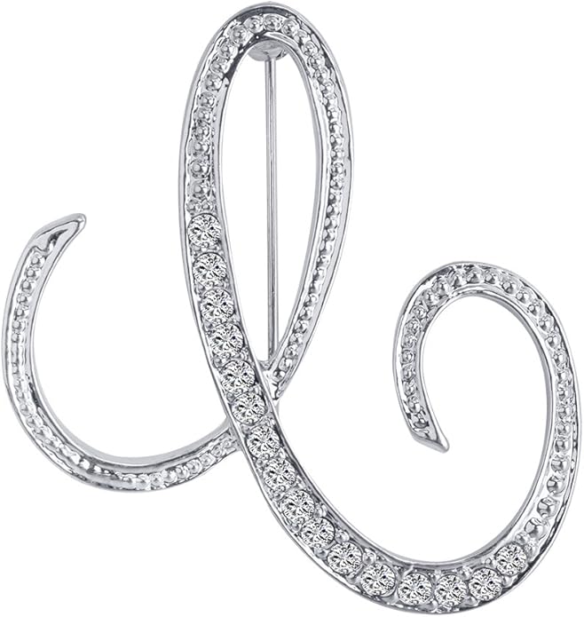 LiaSun A-Z 26 Letters Pins Brooches Silver Plated Metal Broaches Pins-Clear Crystal Initial Breastpin