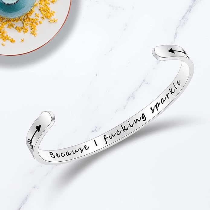 TONY & SANDY Inspirational Bracelets for Women Teen Girls Personalized Gifts for Daughter Granddaughter Mom Sister Friends Stainless Steel Engraved Cuff Birthday Easter Christmas
