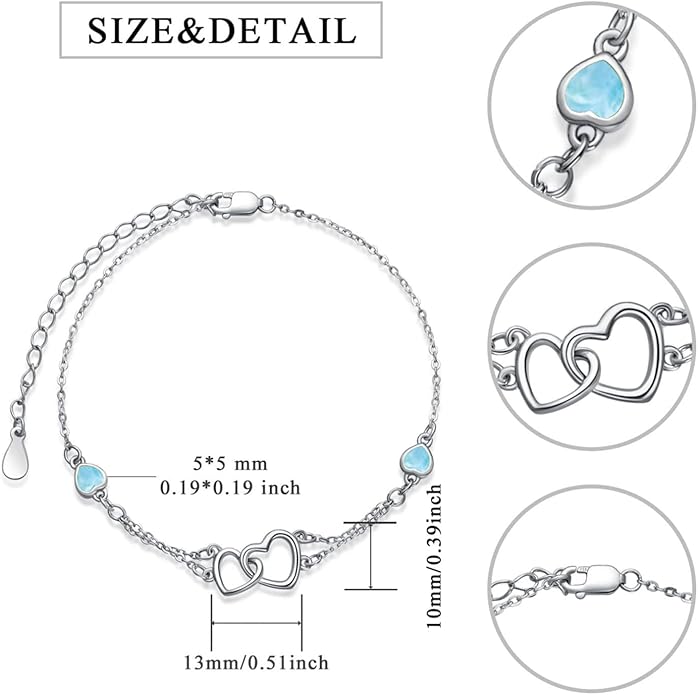 Dorunmo Anklet/Bracelet for Women 925 Sterling Silver Birthstone Jewelry Cubic Zirconia Double Heart Chain Jewelry for Mom Wife Friend Bride Valentine's Day Christmas Birthday Mother's Day