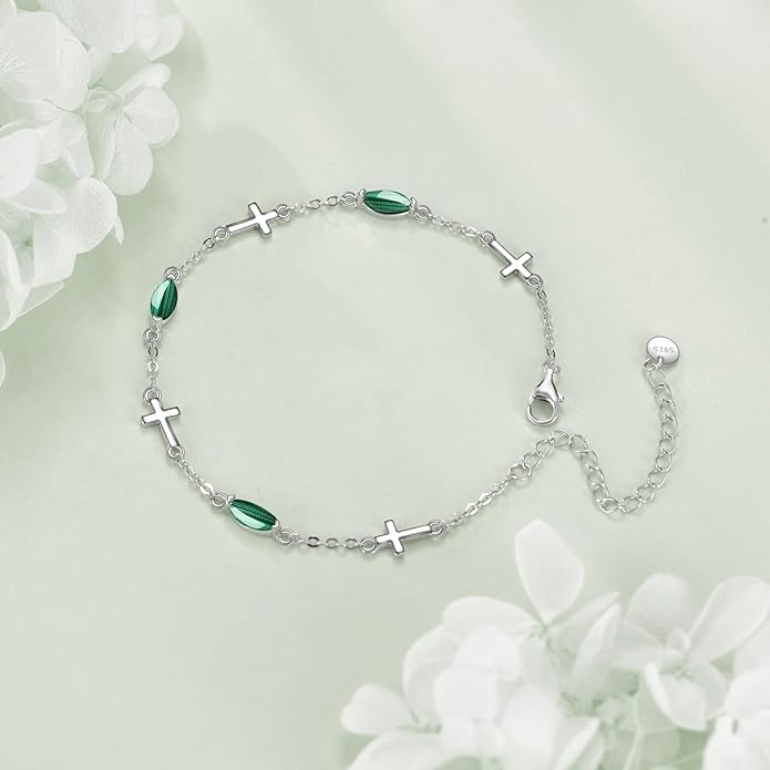 CRMAD Cross/Heart/Infinity/Star of David Bracelet for Women Sterling Silver Opal/Malachite/Moonstone Bracelet Cross Jewelry Gift for Women