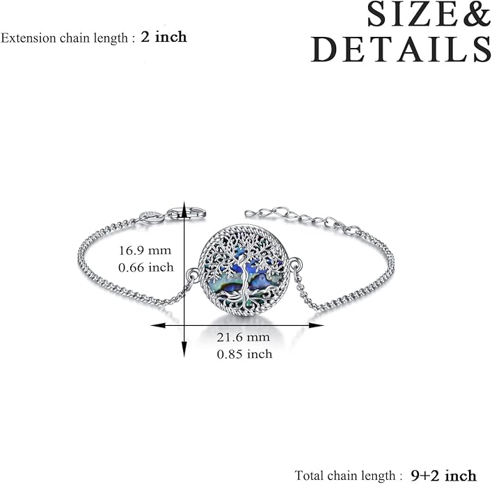 ONEFINITY Tree of Life Anklet Sterling Silver Abalone Shell/Blue Opal/Crystal Tree of Life Ankle Bracelet Tree Jewelry for Women Girls Gifts