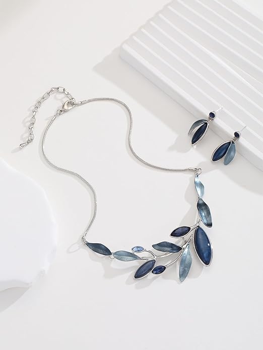 Vintage Chunky Statement Jewelry Set Retro Leaf Floral Geometric Bohemian Boho Bib Necklace Earring Set Fashion Costume Jewelry for Women Girls Wedding Party Prom Unique Gift