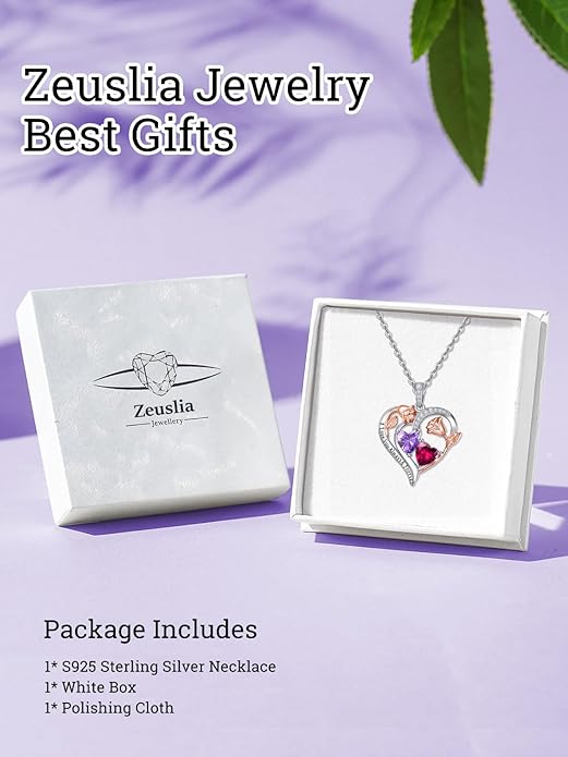 Zeuslia Double Birthstone Necklace Gifts for Wife - 925 Sterling Silver Sunflower/Rose/Crown Cross/Compass/Heart Pendant I Love You Necklace, Anniversary Birthday Gifts for Wife Girlfriend Mom Her
