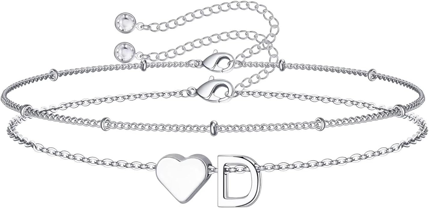 M MOOHAM Christmas Gifts for Grandkids Teens Girls -14K-Gold-Plated Heart Initial Bracelets for Women Girl Dainty Gold Bracelets Birthday Gift Stocking Stuffers for Women Teenage Girls Kids Gifts