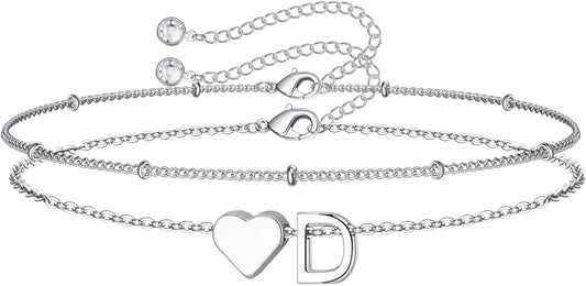 M MOOHAM Christmas Gifts for Grandkids Teens Girls -14K-Gold-Plated Heart Initial Bracelets for Women Girl Dainty Gold Bracelets Birthday Gift Stocking Stuffers for Women Teenage Girls Kids Gifts