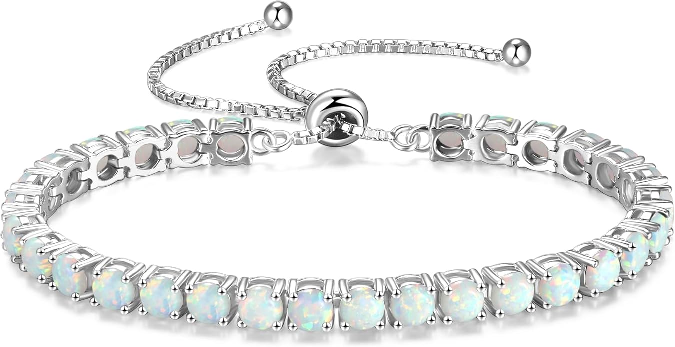 FANCIME Birthstone Bracelet Jewelry for Women Sterling Silver Tennis Bracelet Classic Bolo Adjustable Chain Fine Jewelry Anniversary Birthday Gifts for Women Mom Wife Her