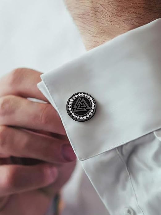 FaithHeart Mens Cufflinks, Norse Viking Tuxedo Shirt Cuff Links, Stainless Steel Cuff Links and Shirt Studs, Gift Box