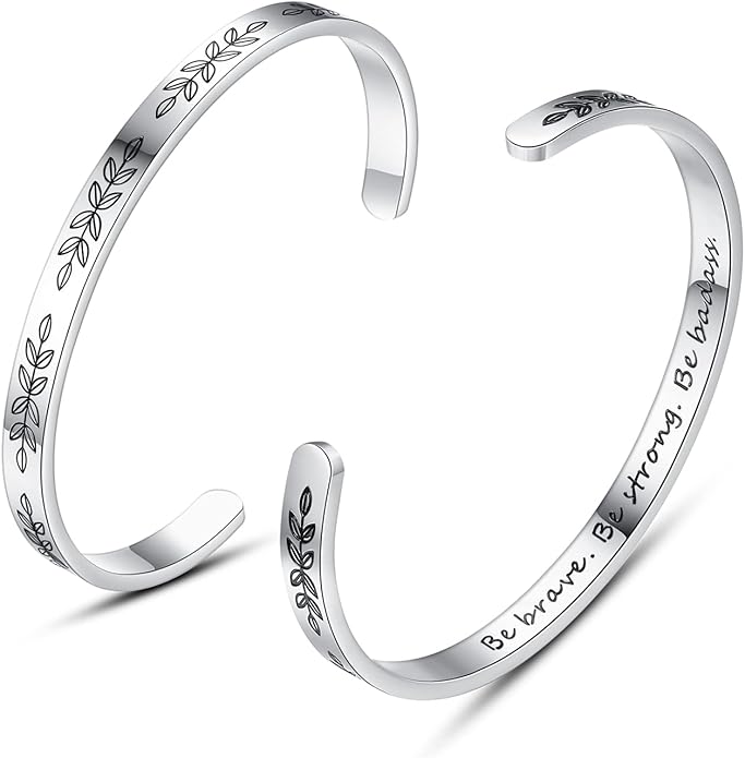TONY & SANDY Inspirational Bracelets for Women Teen Girls Personalized Gifts for Daughter Granddaughter Mom Sister Friends Stainless Steel Engraved Cuff Birthday Easter Christmas