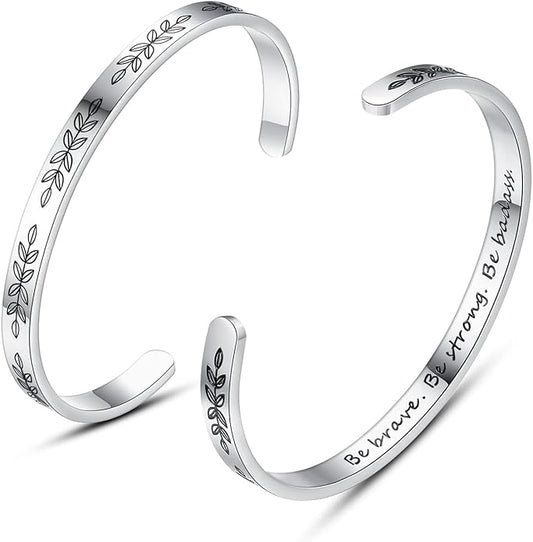 TONY & SANDY Inspirational Bracelets for Women Teen Girls Personalized Gifts for Daughter Granddaughter Mom Sister Friends Stainless Steel Engraved Cuff Birthday Easter Christmas