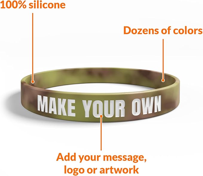 Custom Wristbands For Events, Fundraisers & Promotions | Add Text, Icons, & Logos | Bulk Rubber Bracelets | Classic 1/2” | 100% Silicone