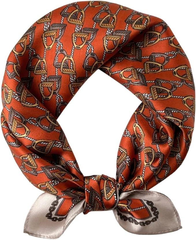 ANDANTINO 100% Pure Mulberry Silk Small Square Scarves -21'' x 21''- Digital Printed Neckerchief –Women Men Lightweight Scarf