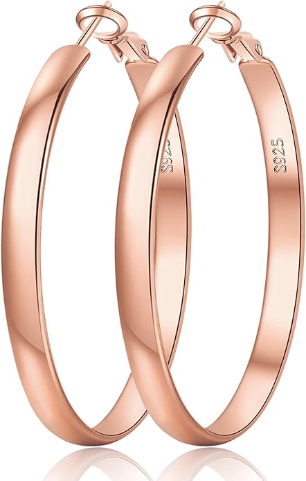 EXGOX 5mm Wide Gold Hoop Earrings for Women,Sterling Silver Hoop Earrings Large Silver Hoop Earrings Hypoallergenic Lightweight 14K Real Gold Plated Big Hoop Earrings for Women 30/40/50/60/70mm