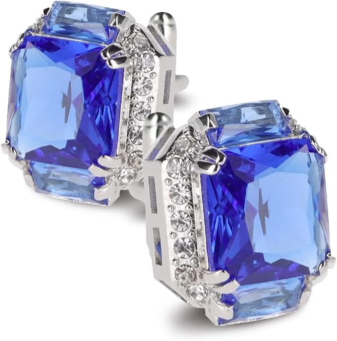 Rectangular Colored Diamond-Flanked Crystal Cuff Links – Tuxedo Suit Accessories, Cufflinks for Men