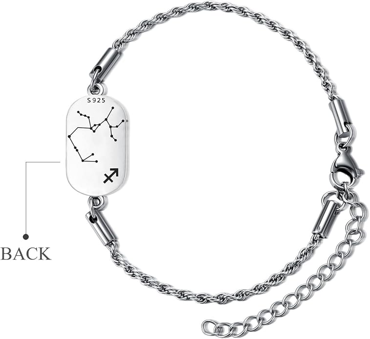 SIMONLY Zodiac Bracelet 925 Sterling Silver Constellation Anklet Horoscope Zodiac Jewelry Christmas Birthday Astrology Gifts for Women Men Unisex