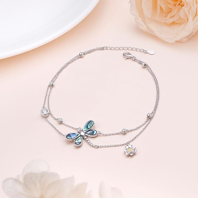 925 Sterling Silver Dragonfly Anklet Dragonfly Bracelet Jewelry for Women