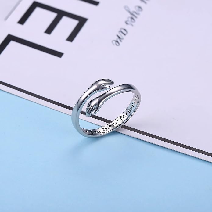 Yesteel S925 Sterling Silver Hug Ring for Women Teen Girls, Adjustable Ring Jewelry Mothers Day Birthday Gifts for Daughters Mom Sister Wife Friends Grandma