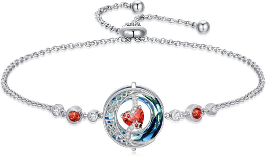 TOUPOP Birthstone Bracelet Moon and Star Bracelet 925 Sterling Silver Blue Crystal Jewelry Birthday Christmas Gifts for Women