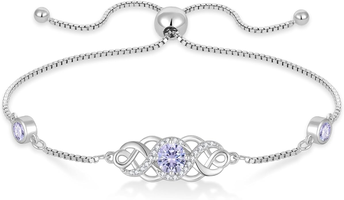Infinity Celtic Knot Bracelet 925 Sterling Silver Birthstone Bracelet Irish Jewelry for Women
