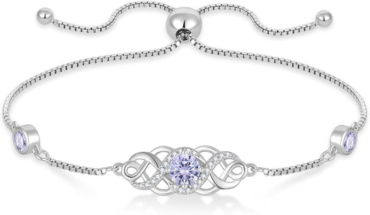 Infinity Celtic Knot Bracelet 925 Sterling Silver Birthstone Bracelet Irish Jewelry for Women