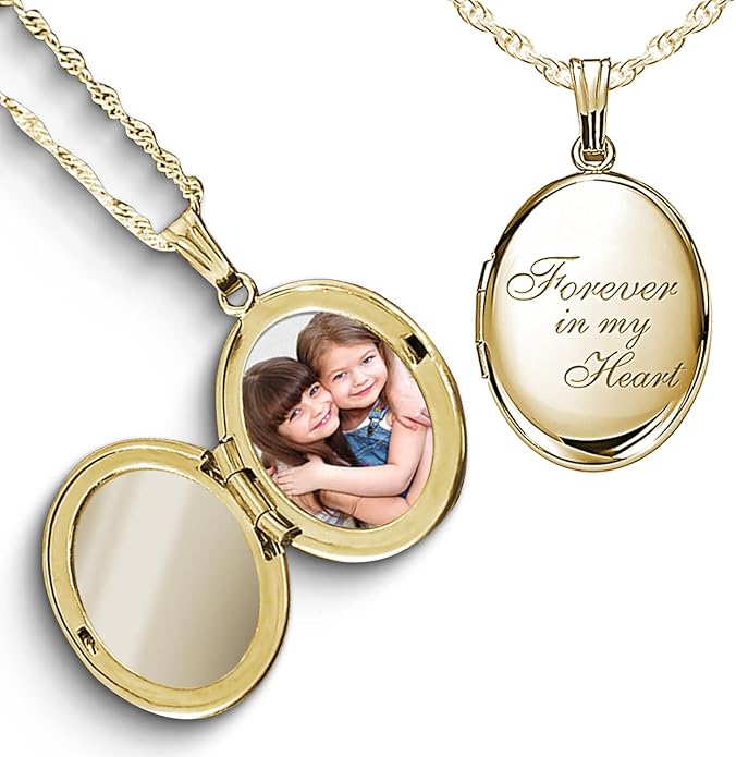 PicturesOnGold.com Sterling Silver & Yellow Gold Filled Oval Forever in My Heart Locket Necklace for Women with 18 Inch Chain