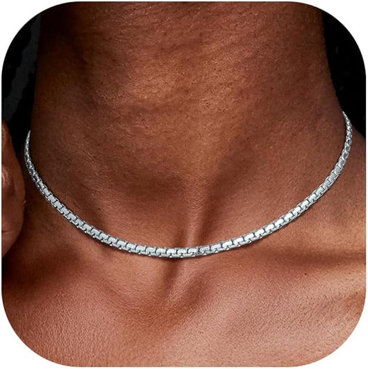 Richsteel Stainless Steel Mens Flat Link Chain Necklace, Black/Gold/Steel Chain for men, 2mm/4mm/6mm Width, No Tarnish & Hypoallergenic Hip Hop Jewelry, 18"-30" Length